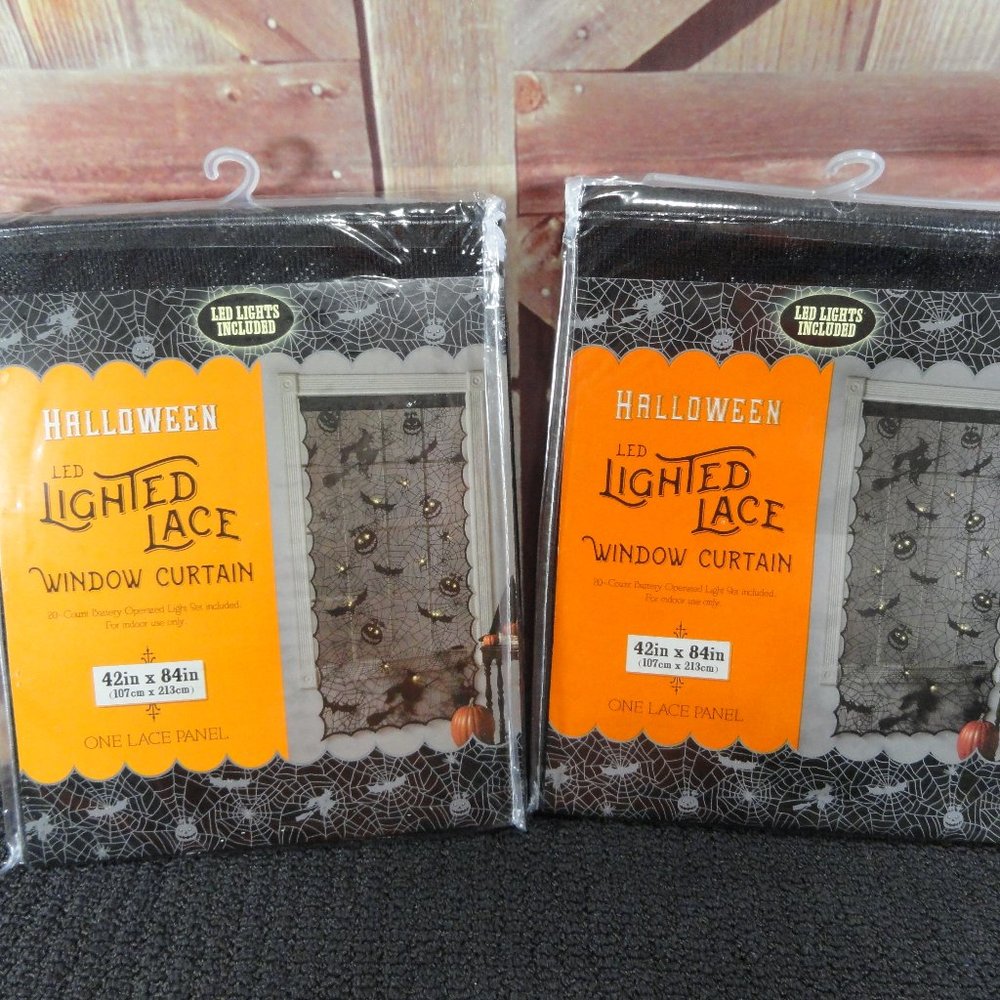 Spooky Haunted LED Light Up Decor Panel Curtain Lace Witch,Pumpkins,Bats…